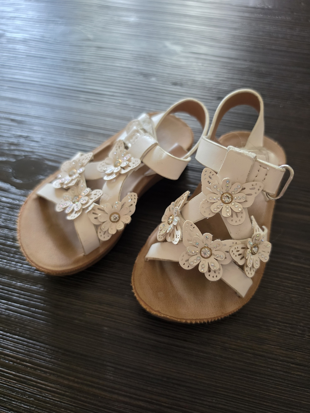 Floral Embellished Sandals in Cream & Brown Toddler 6